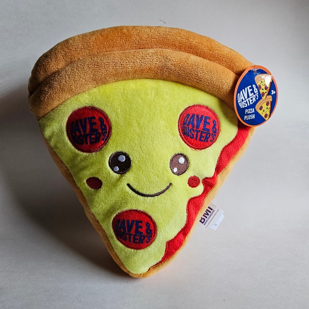 Dave & Busters Pizza Slice Plush Stuffed Toy Yellow Red Pepperoni Logo NWT 9in